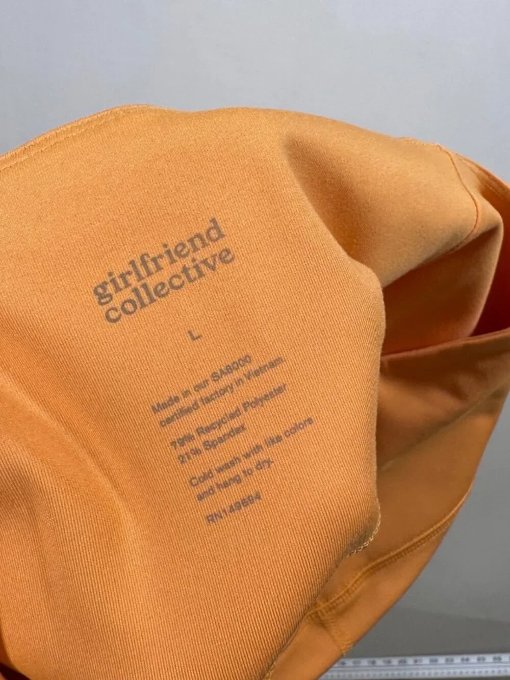 Girlfriend Collective High-Rise Bike Short Orange Recycled L Athletic Workout